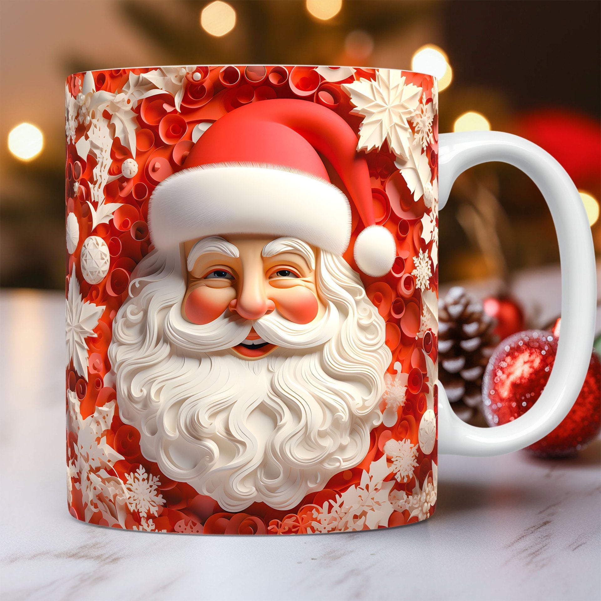 Christmas Op Art 3D Illusion Santa Claus Ceramic Coffee Mug in Assorted Colors-Style 1-Theone Apparel