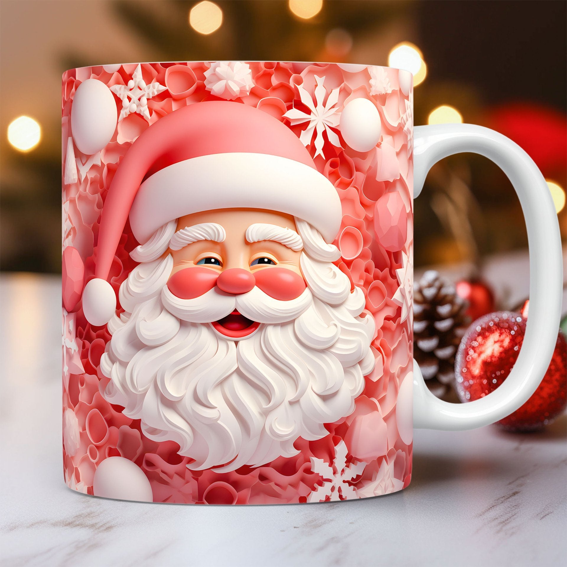 Christmas Op Art 3D Illusion Santa Claus Ceramic Coffee Mug in Assorted Colors-Style 4-Theone Apparel