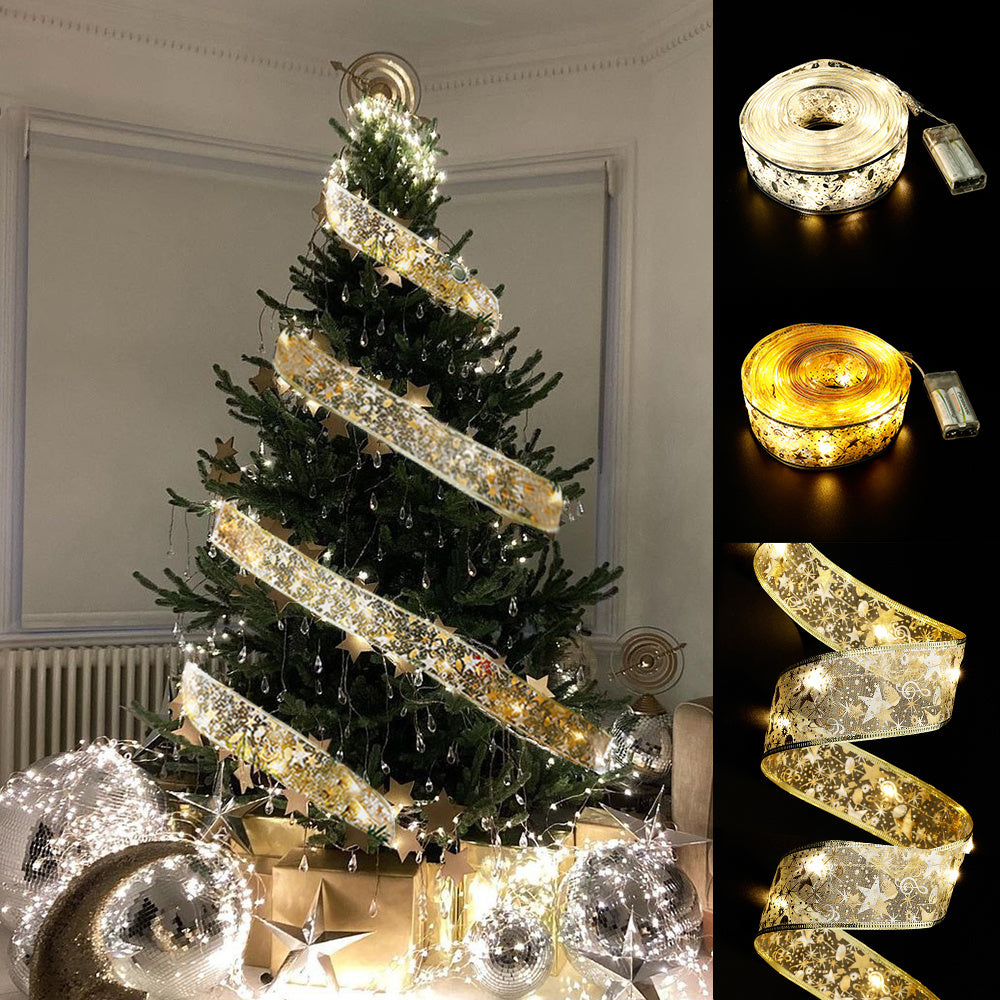 Christmas Ribbon Garland for Trees with LED Lights Built In-Theone Apparel