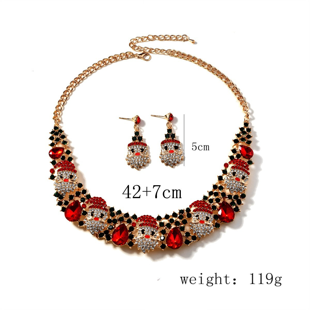 Christmas Santa Claus Rhinestone Collar Necklace & Dangle Post Earrings Set