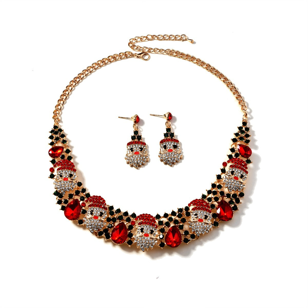 Christmas Santa Claus Rhinestone kraag ketting en bengelende post oorbellen set