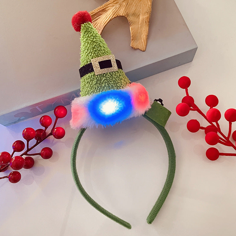 Christmas Tree Headband Hat with LED String Lights-10 Green Belt Fleece Hat-Theone Apparel