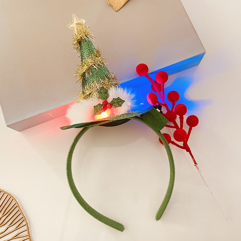 Christmas Tree Headband Hat with LED String Lights-12 Green Glittering Powder-Theone Apparel