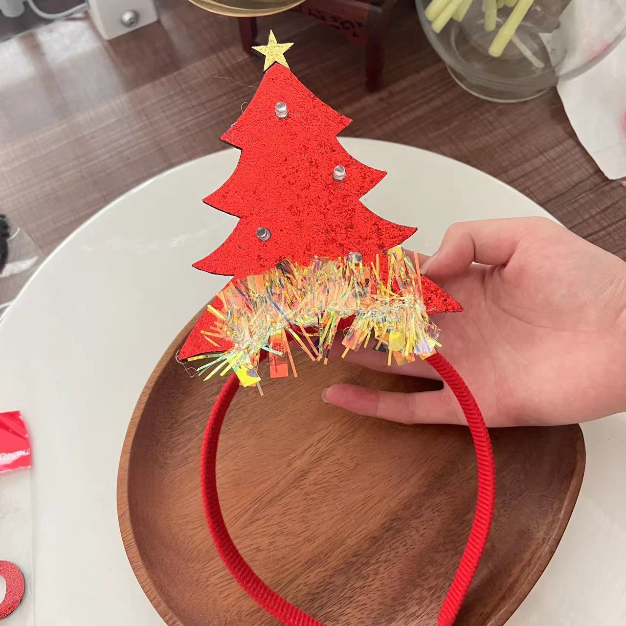 Christmas Tree Headband Hat with LED String Lights-34 Red With Golden Christmas-Theone Apparel