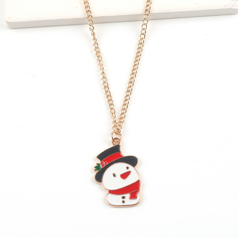 Cute Christmas Character Chain Pendant Necklace for Women & Kids in Assorted Styles-Snowman with Hat-Theone Apparel