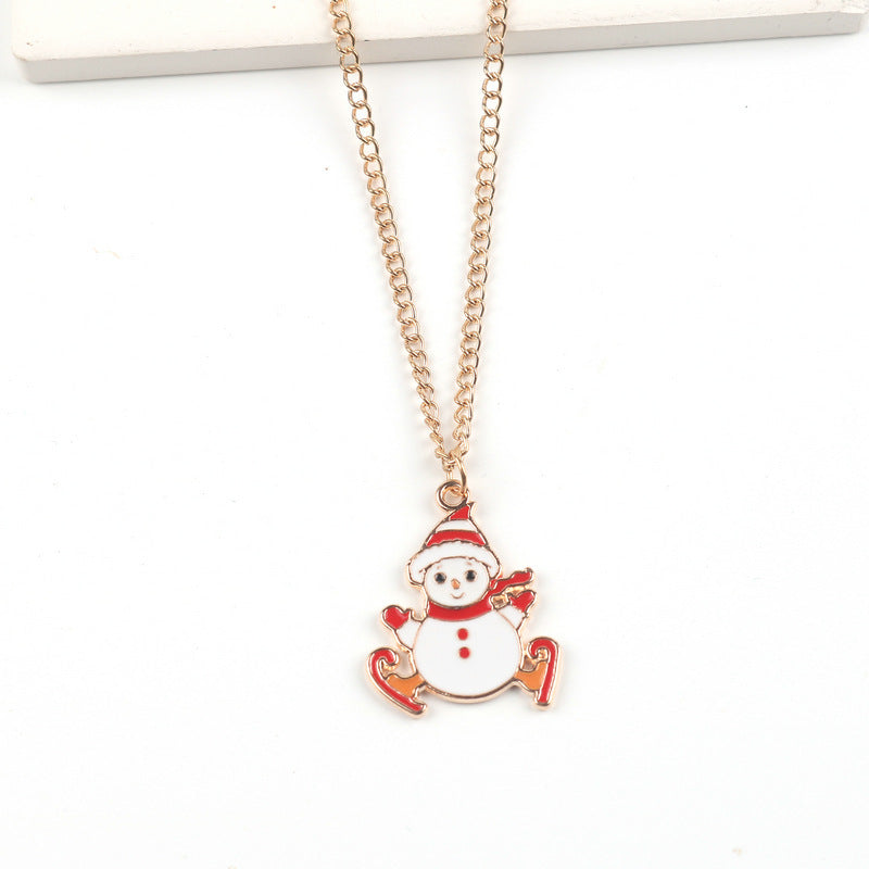 Cute Christmas Character Chain Pendant Necklace for Women & Kids in Assorted Styles-Skating Snowman-Theone Apparel