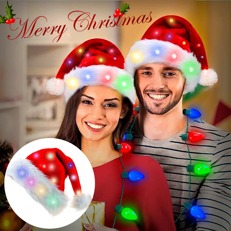 Cute Christmas Santa Hats with Built In Colorful LED Lights-Theone Apparel