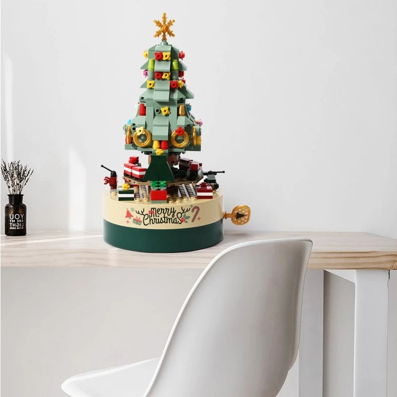 DIY Brick Building Block Rotating Christmas Tree Music Box Christmas Decoration-Theone Apparel