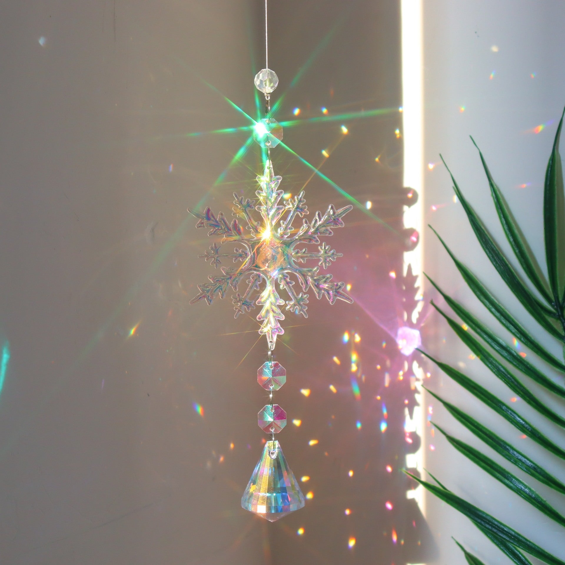 Dainty and Whimsical Pastel Colored Snowflake Hanging Pendant Lights-AB Color Snowflake Diamond-Theone Apparel
