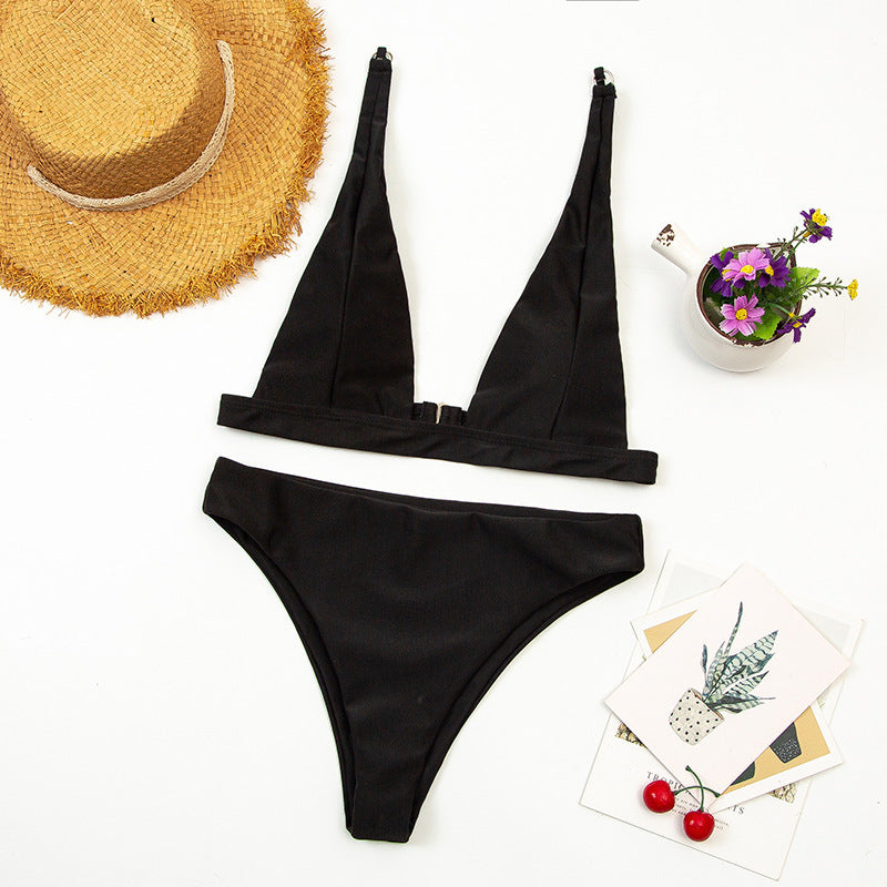 Deep V High-Waist brésilien deux pièces de maillot de bain Bikini Beachswear