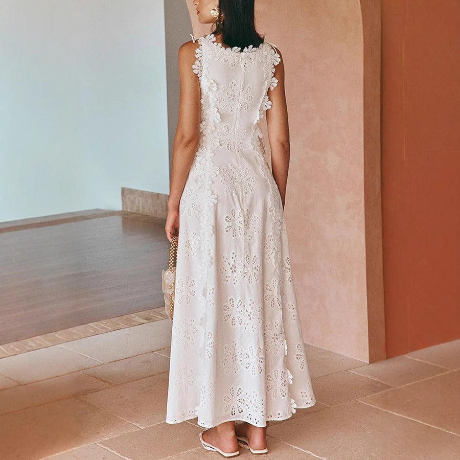 Vestido navideño de corbata de bordado de bordado delicado con estilo boho
