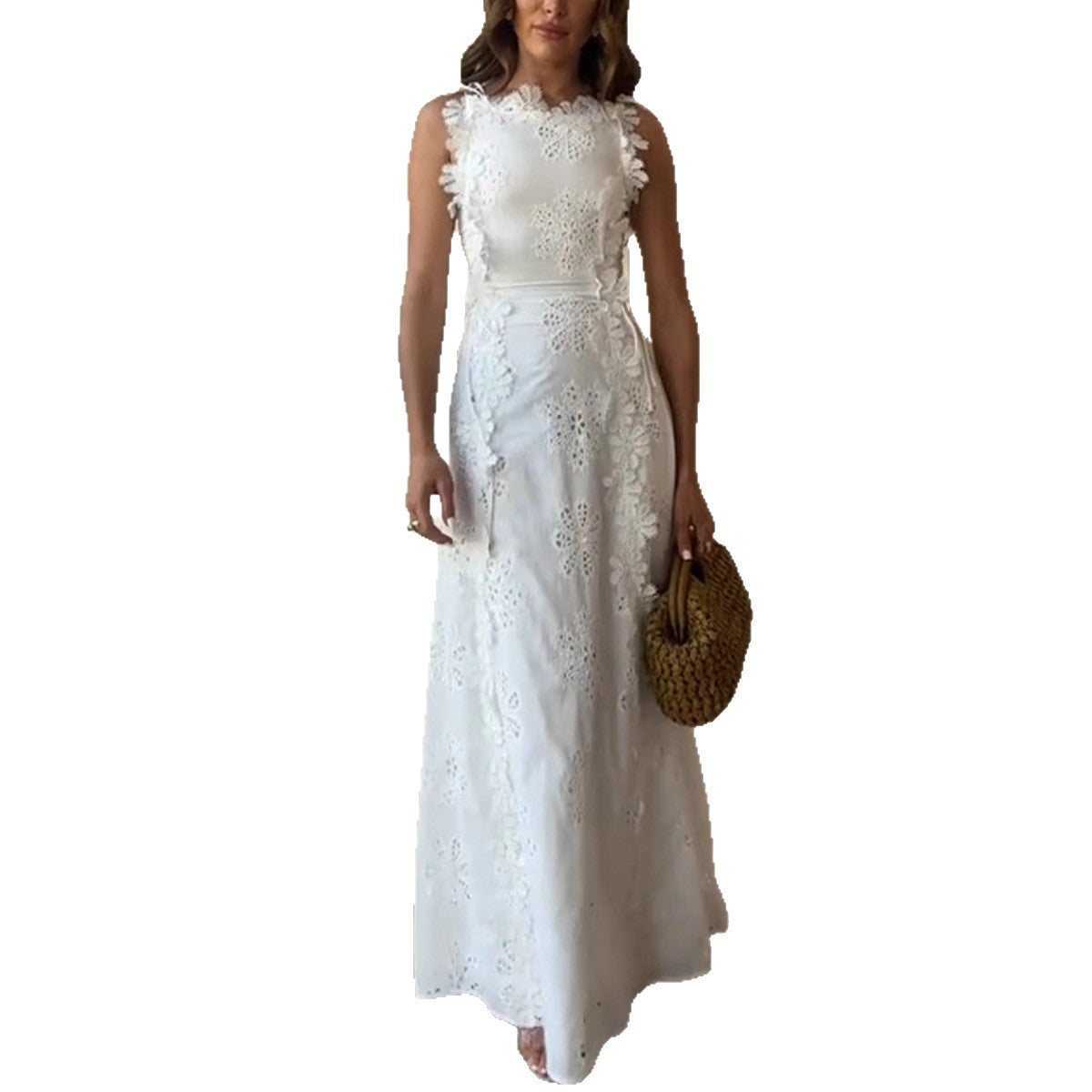 Vestido navideño de corbata de bordado de bordado delicado con estilo boho