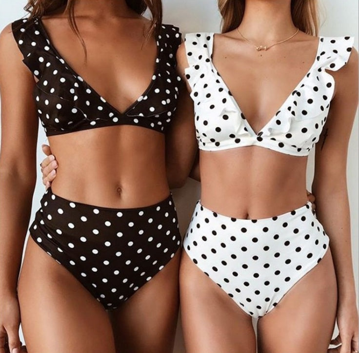 Dot Floral Border High-Waist Maillots de bain pour le charme vintage