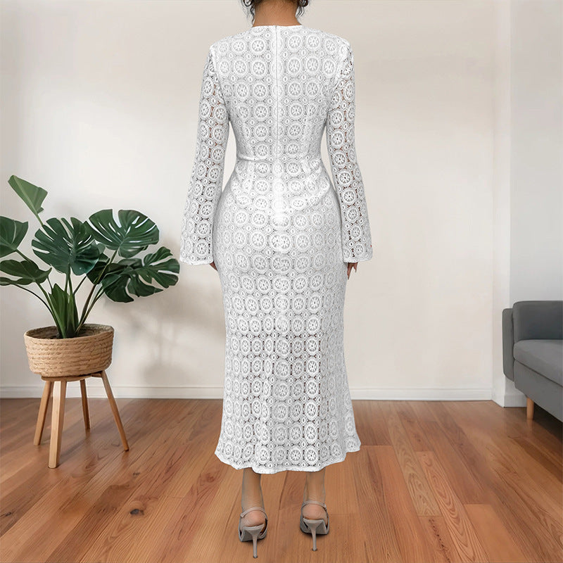 Vestido de cola de pescado de encaje elegante con seductora silueta delgada y acampanada