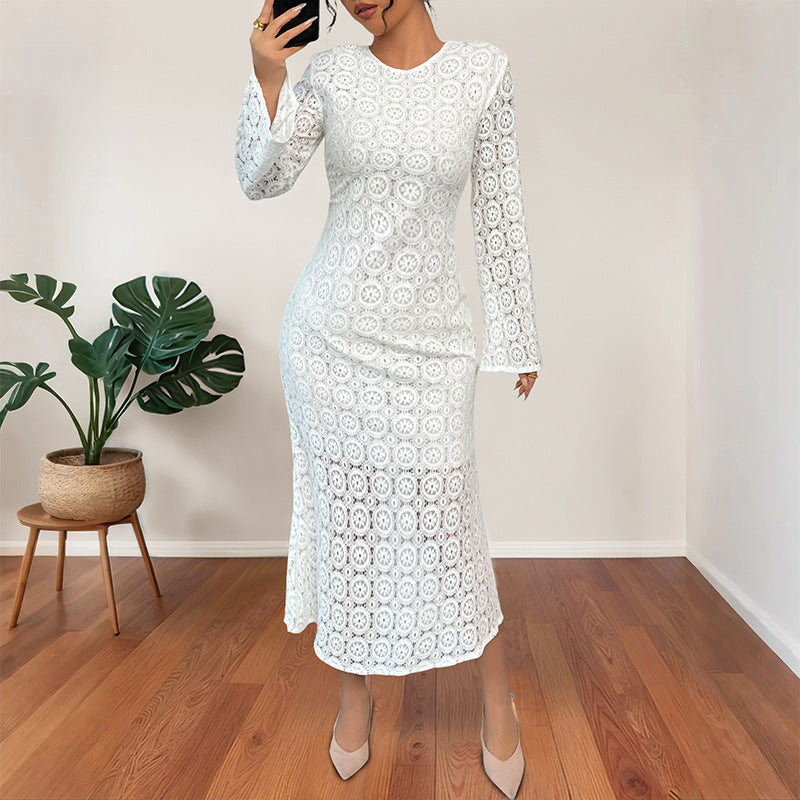 Vestido de cola de pescado de encaje elegante con seductora silueta delgada y acampanada