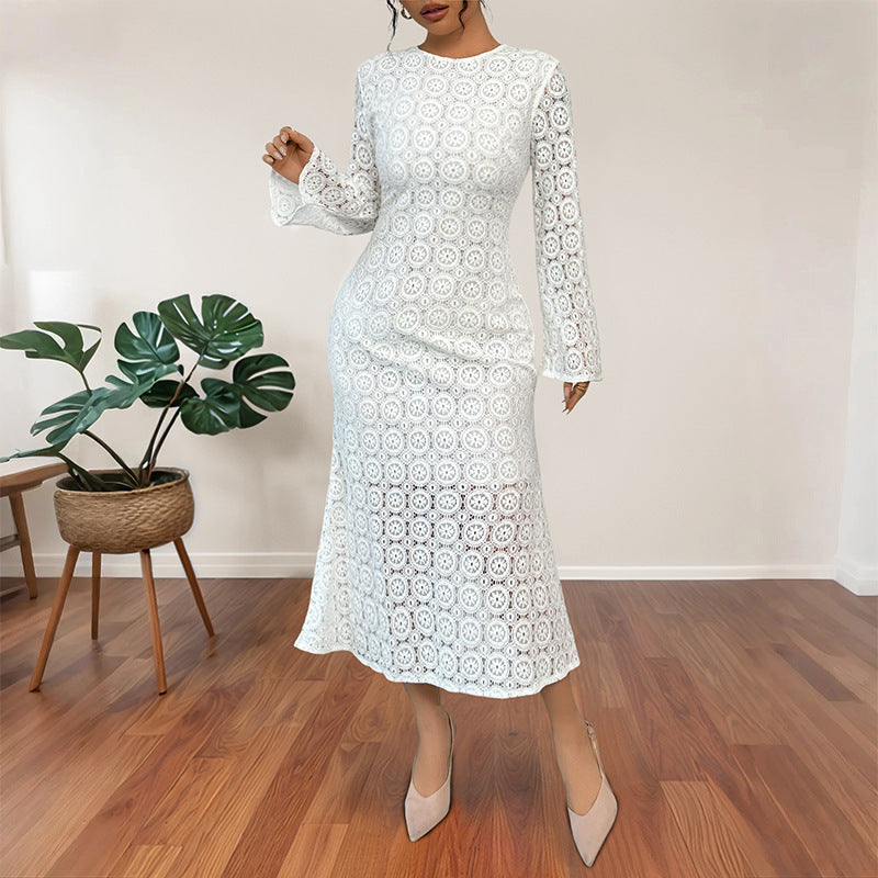 Vestido de cola de pescado de encaje elegante con seductora silueta delgada y acampanada