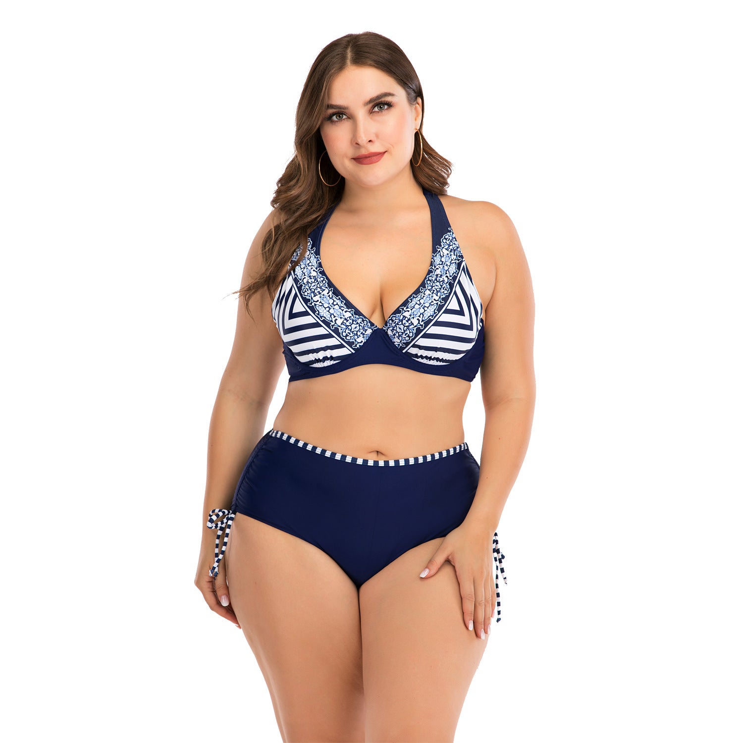 European American Plus-Size Bikini for Flattering Beach Confidence-Dark Blue-Theone Apparel