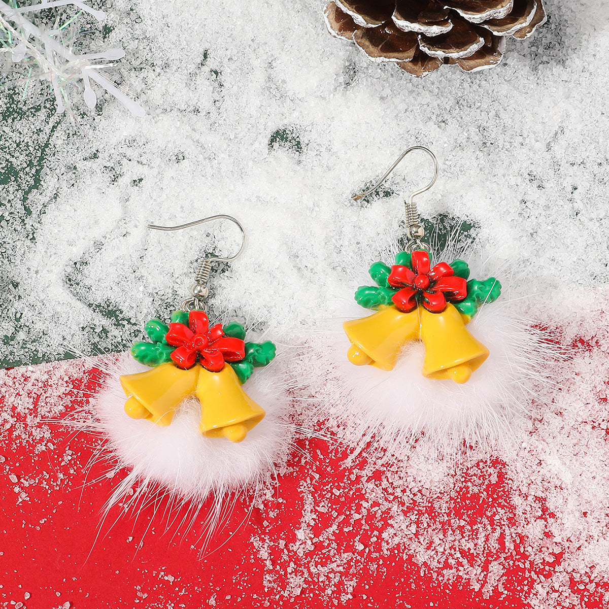 Flufffy Christmas Themed Puffball Earrings in Various Patterns