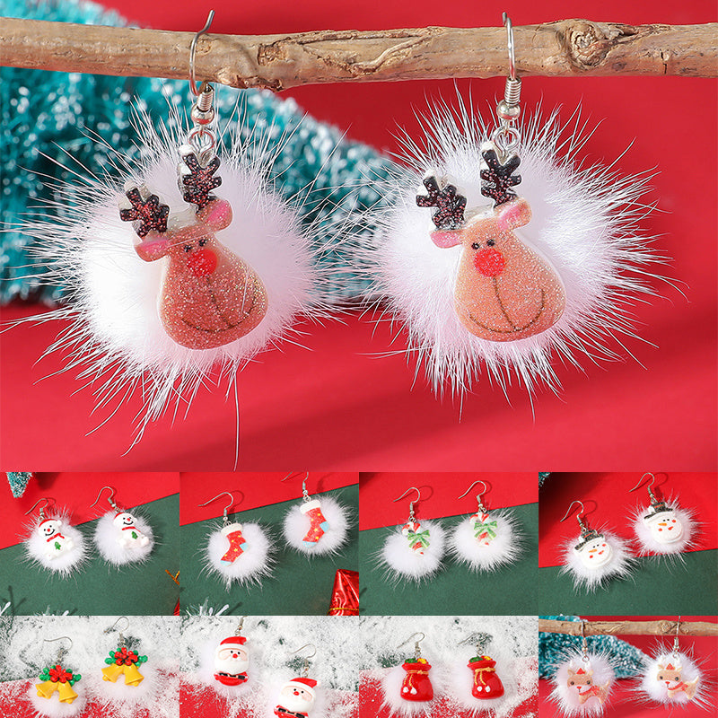 Flufffy Christmas Themed Puffball Earrings in Various Patterns
