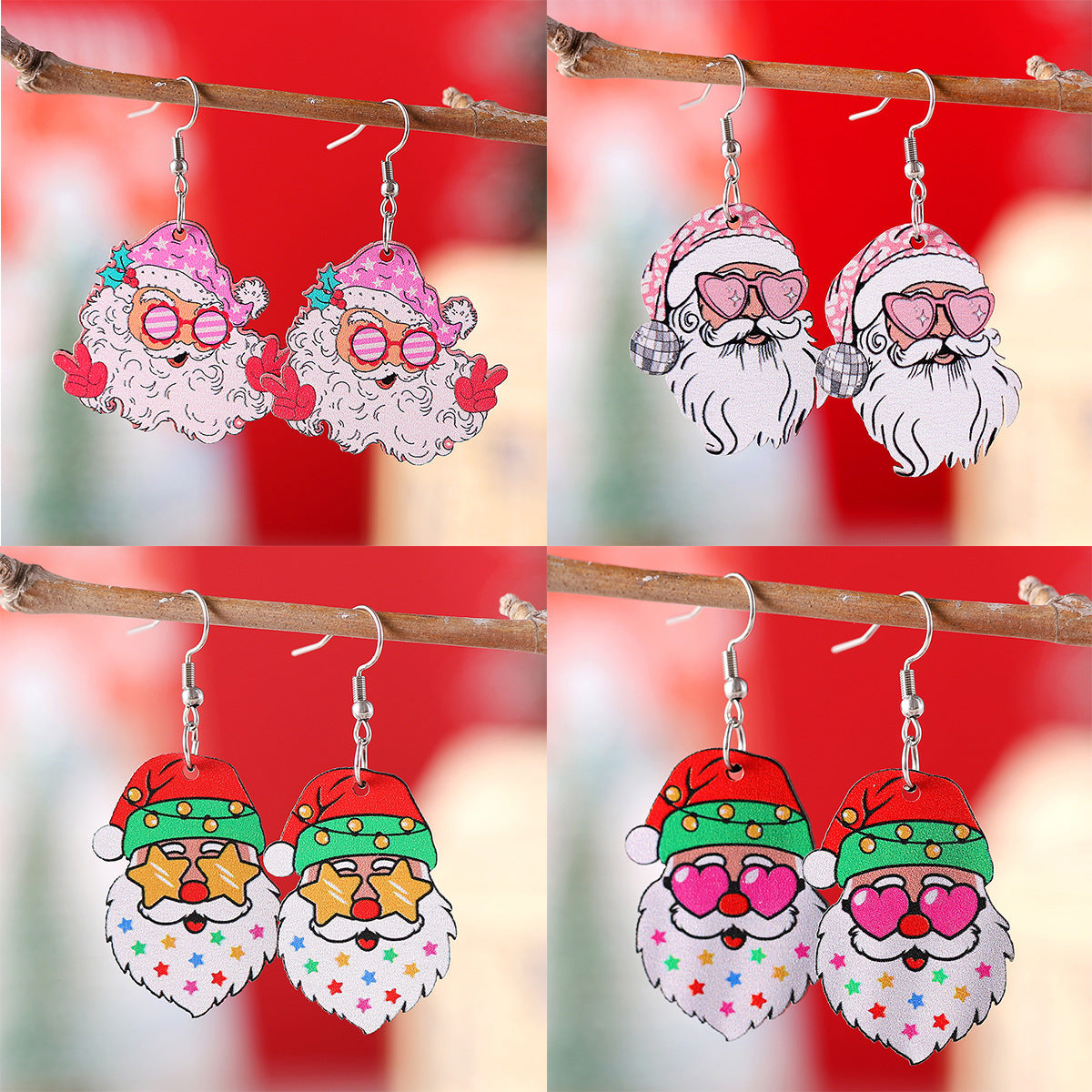 Funky Fun Wooden Cool Santa With Sunglasses Dangle Earrings in Assorted Styles