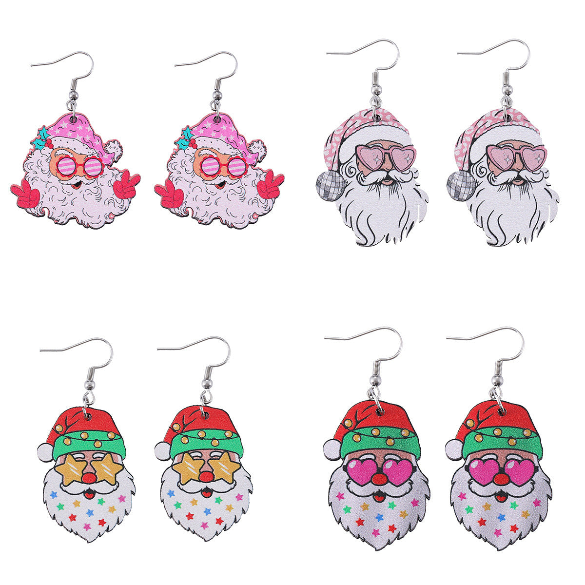 Funky Fun Wooden Cool Santa With Sunglasses Dangle Earrings in Assorted Styles