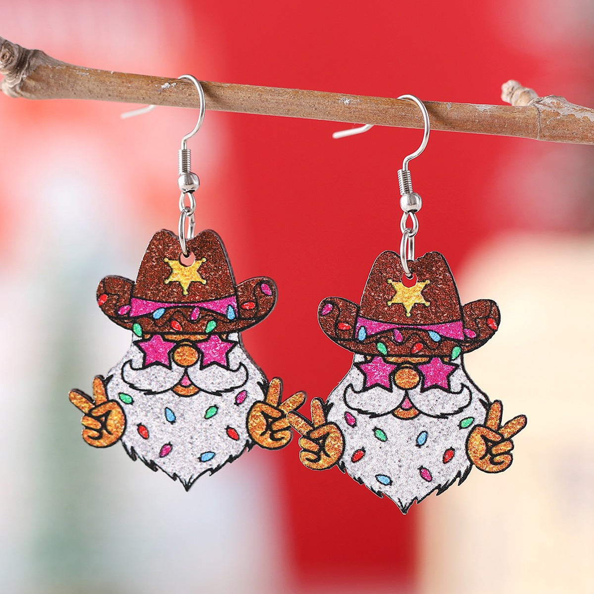 Funky Fun Wooden Cool Santa With Sunglasses Dangle Earrings in Assorted Styles