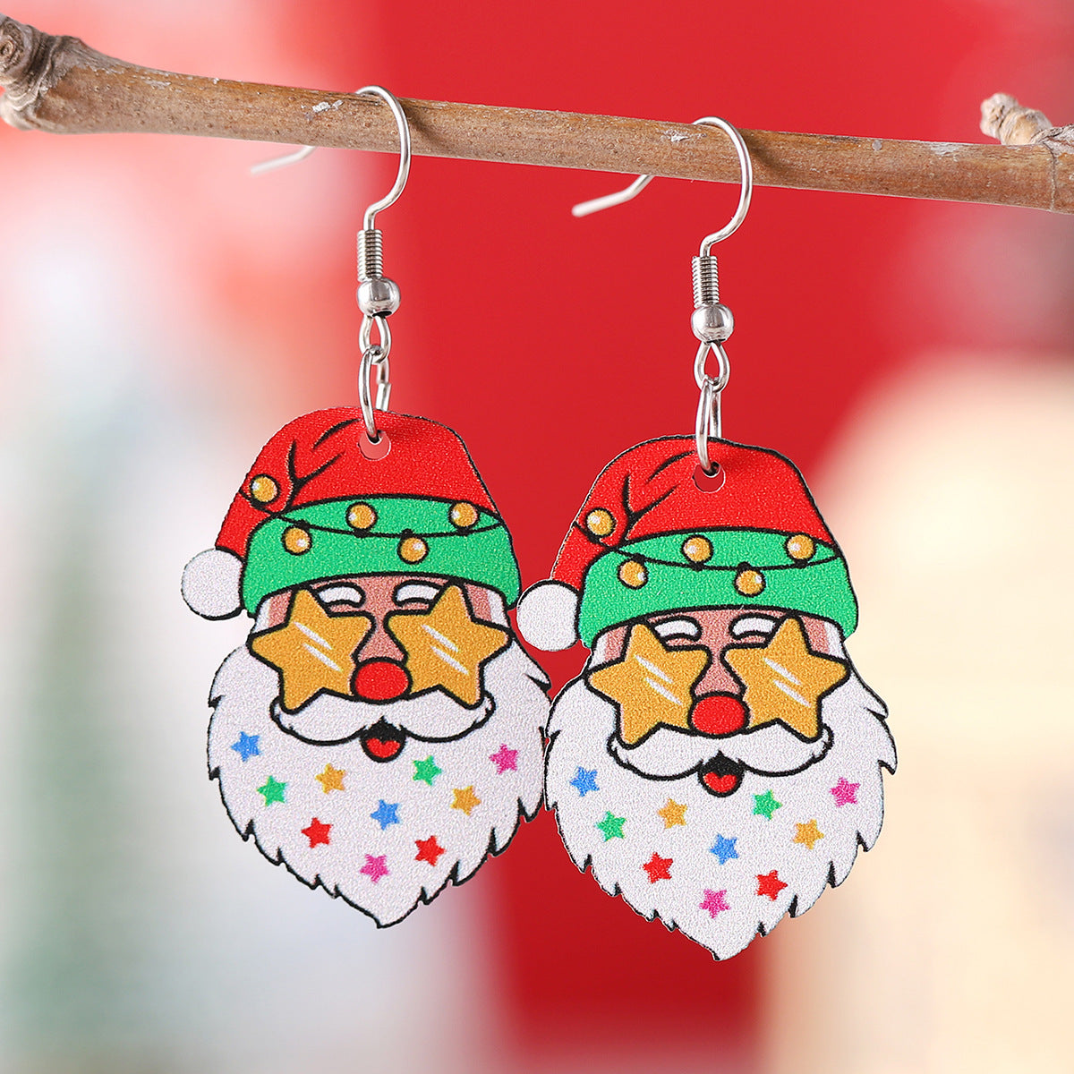 Funky Fun Wooden Cool Santa With Sunglasses Dangle Earrings in Assorted Styles