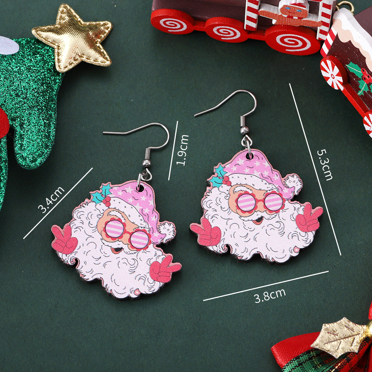 Funky Fun Wooden Cool Santa With Sunglasses Dangle Earrings in Assorted Styles