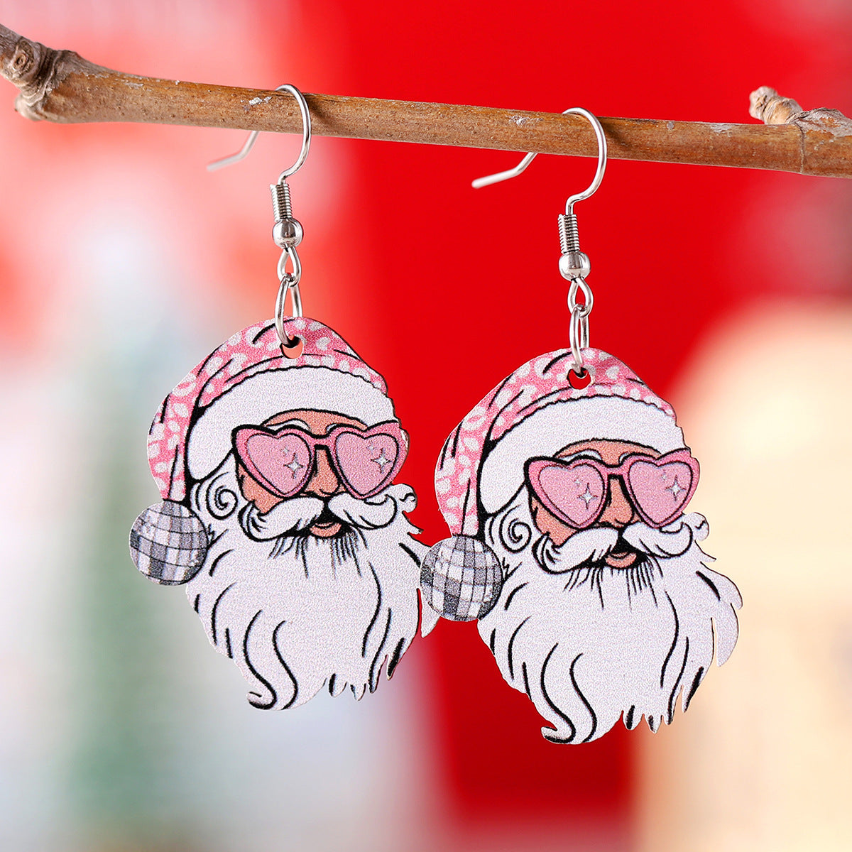 Funky Fun Wooden Cool Santa With Sunglasses Dangle Earrings in Assorted Styles