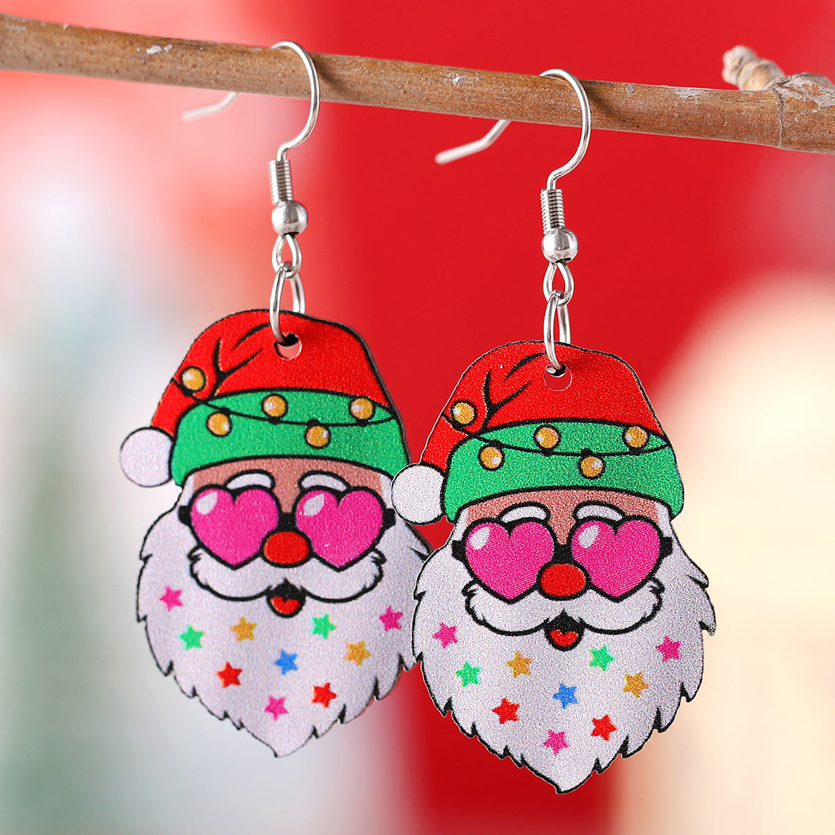 Funky Fun Wooden Cool Santa With Sunglasses Dangle Earrings in Assorted Styles