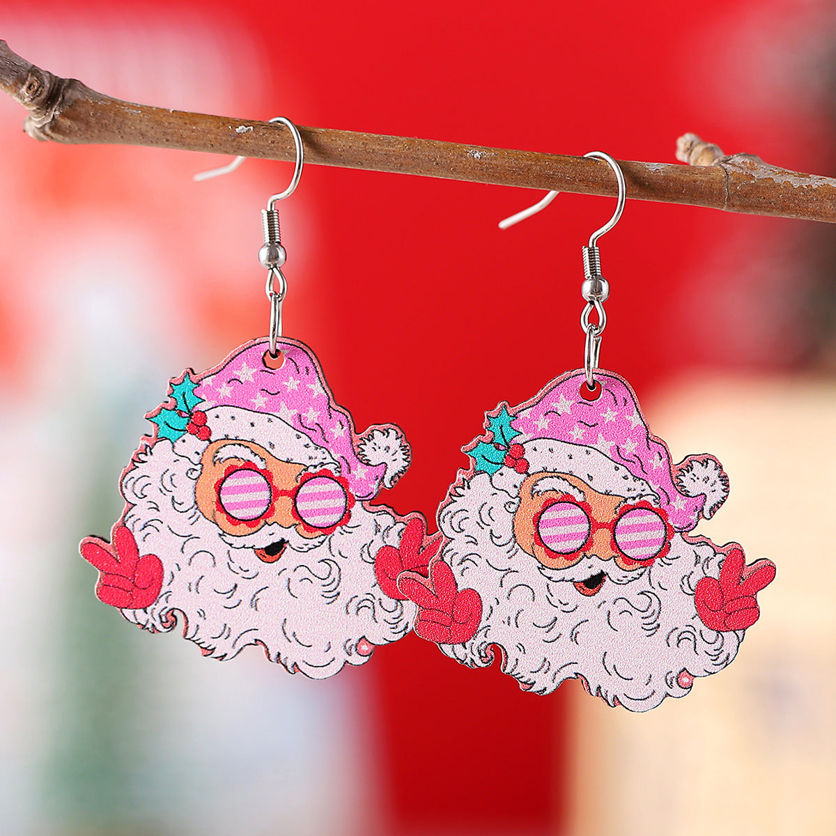Funky Fun Wooden Cool Santa With Sunglasses Dangle Earrings in Assorted Styles