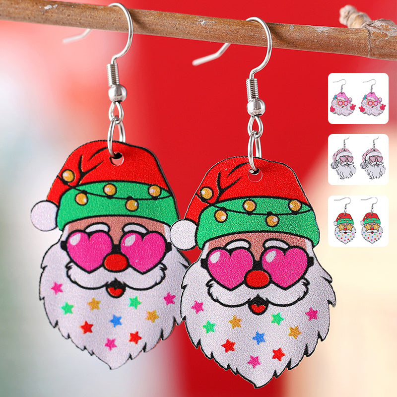 Funky Fun Wooden Cool Santa With Sunglasses Dangle Earrings in Assorted Styles