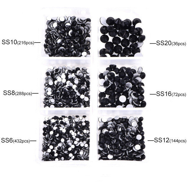 Glass Rhinestone Jewel Press on Adornments for DIY Nails-Black-Theone Apparel