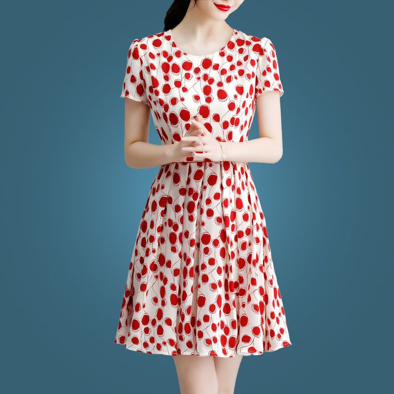 High-End Polka Dot Ice Silk Dress for Luxurious Summer Styling-Red-Theone Apparel