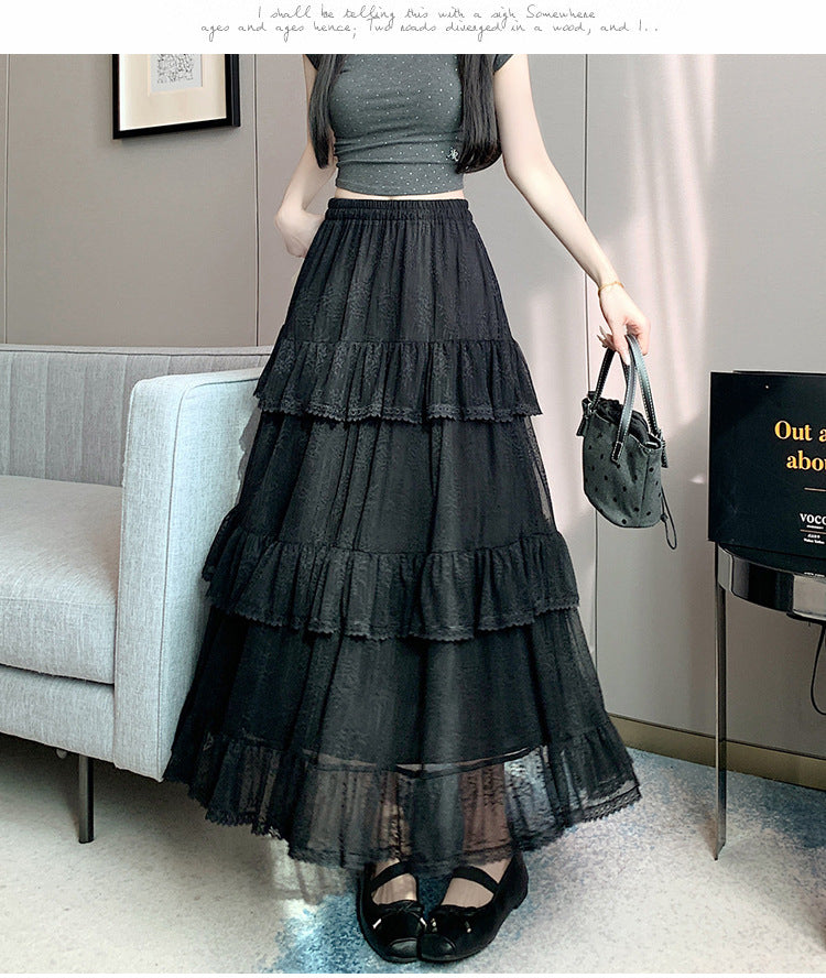 Lace Cake Dress With Net Falbala Bubble Skirt-Theone Apparel