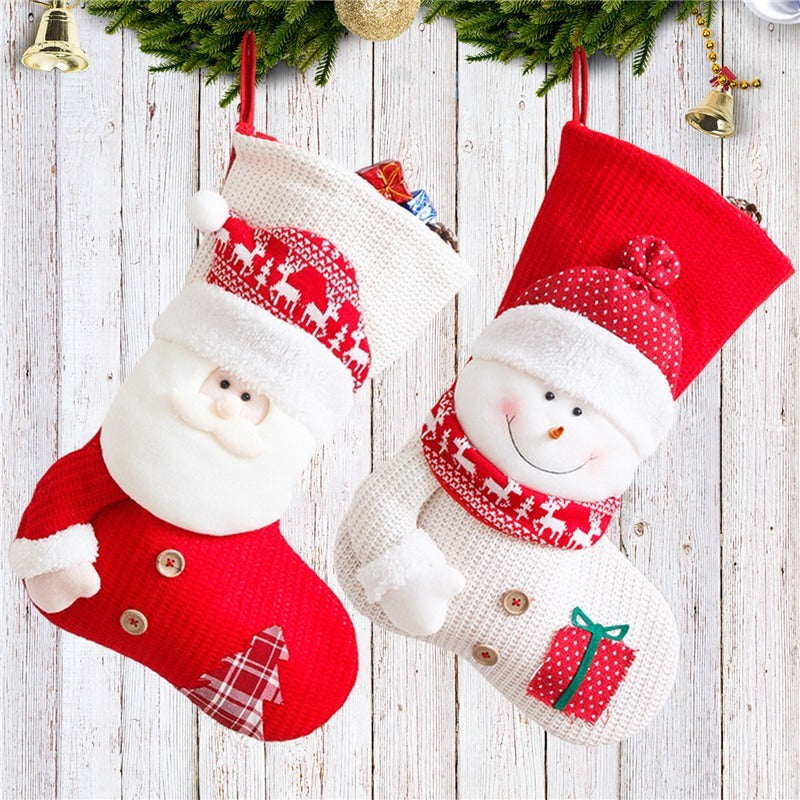 Large Red and White Snowman and Santa Claus 3D Christmas Stocking-Theone Apparel