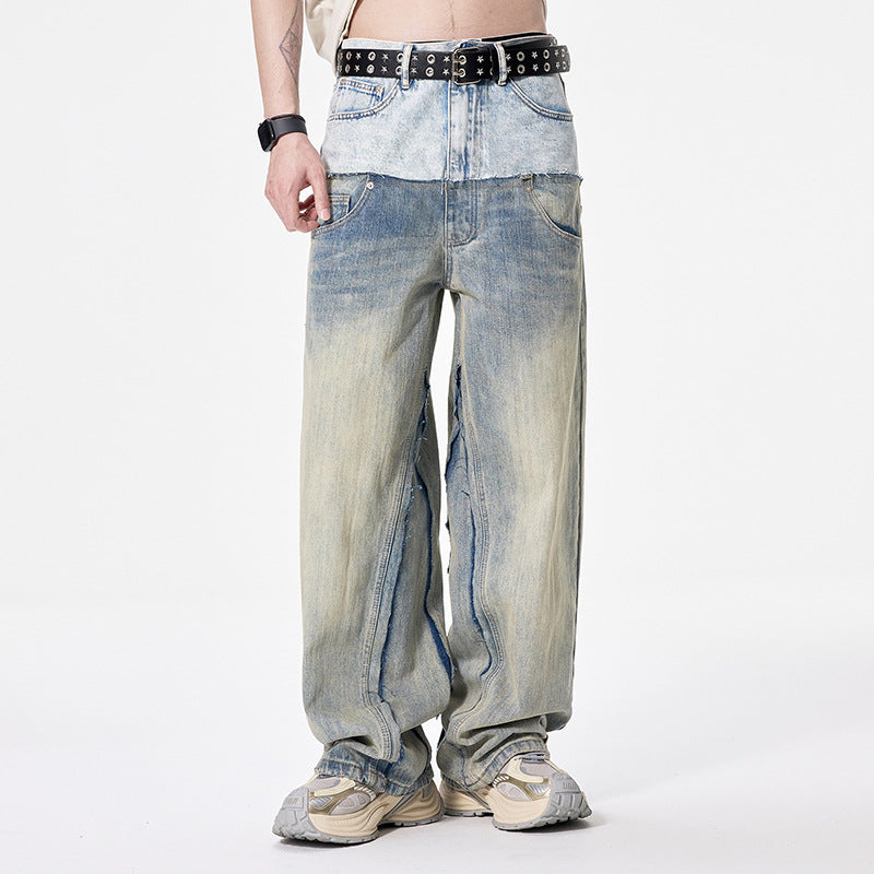Pantaloni di jeans a gamba larga da uomo con classico bordo della strada