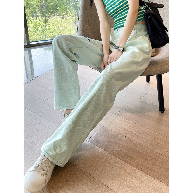 Jeans a gamba a gamba strappata verde menta per estate cool