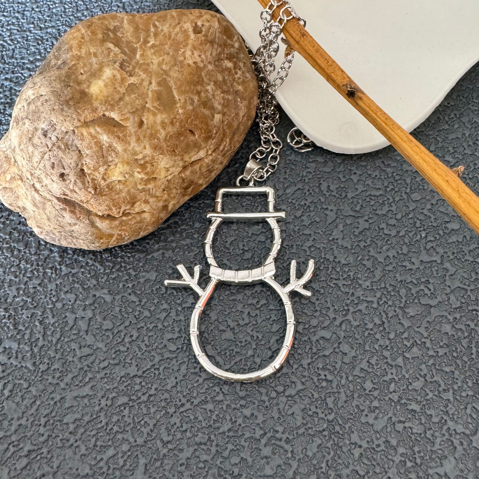 Modern Silver-Tone Hammered Snowman Jewelry - Dangle Earrings & Necklace Sold Separately