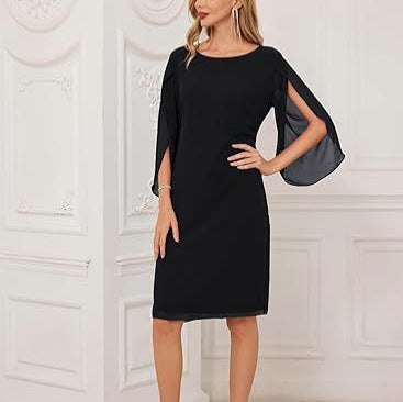 Vestido de chiffon sólido de manga irregular sofisticada para elegância sem esforço
