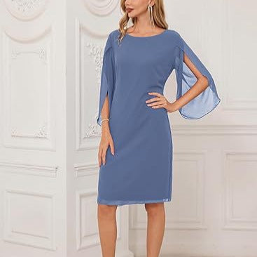 Vestido de chiffon sólido de manga irregular sofisticada para elegância sem esforço