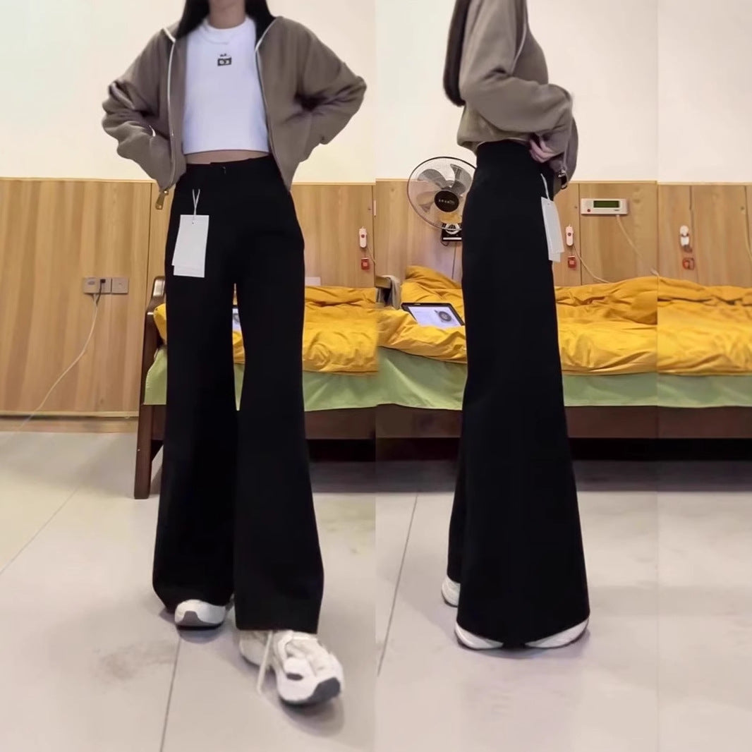 広い足の快適さを備えたゆるいスリミングストレートパンツ