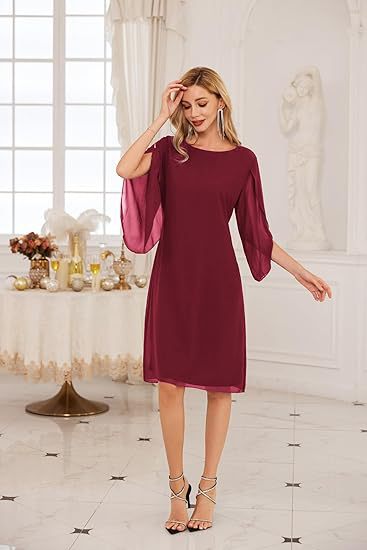 Vestido de chiffon sólido de manga irregular sofisticada para elegância sem esforço