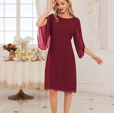Vestido de chiffon sólido de manga irregular sofisticada para elegância sem esforço
