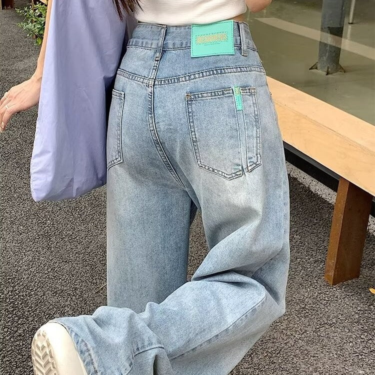 Piccoli jeans svasati a vita alta taglie forti rilassati con vestibilità rilassata