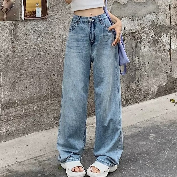 Piccoli jeans svasati a vita alta taglie forti rilassati con vestibilità rilassata