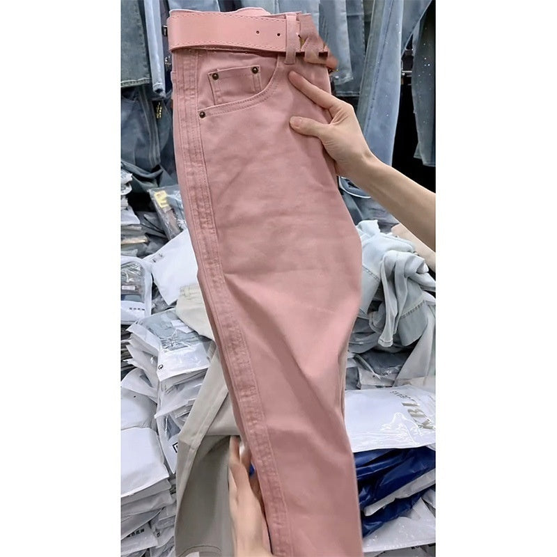 Plus-Size Loose Harem Jeans in Solid Color for Versatile Looks-Theone Apparel