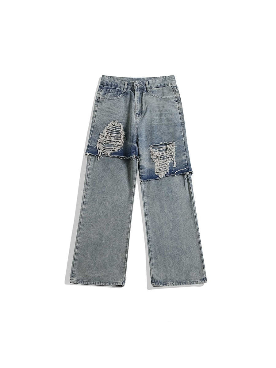 Jeans strappato a fango taglie forti con energia robusta casual