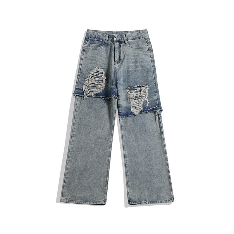 Jeans strappato a fango taglie forti con energia robusta casual