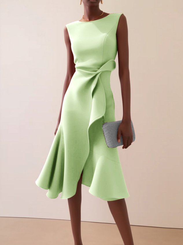 Red Sleeveless Round-Neck Dress with Elegant Temperament-Light Green-Theone Apparel